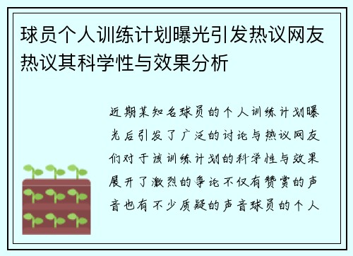球员个人训练计划曝光引发热议网友热议其科学性与效果分析