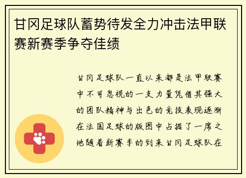 甘冈足球队蓄势待发全力冲击法甲联赛新赛季争夺佳绩